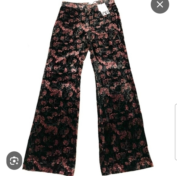 ZARA The Charlotte Floral Velvet/Velour bootcut Trouser Pant - Picture 1 of 9